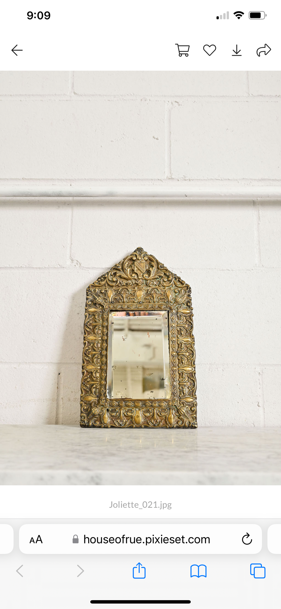 antique French petite repousse mirror with beveled glass