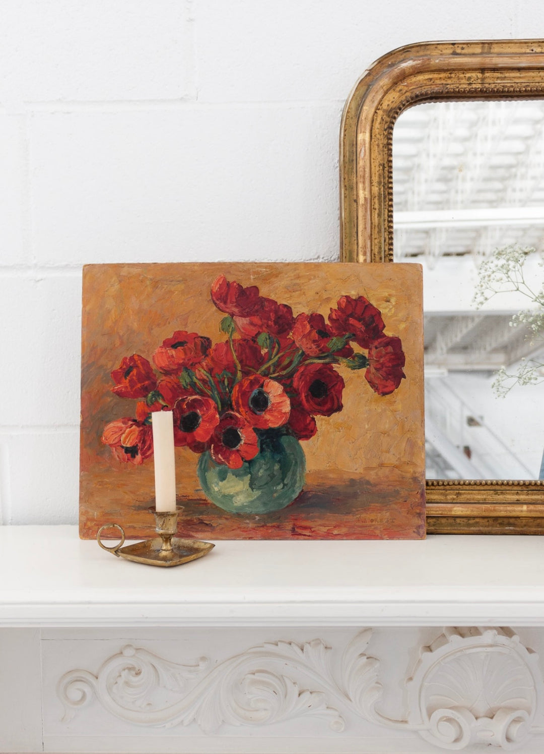 vase vert avec coquelicots