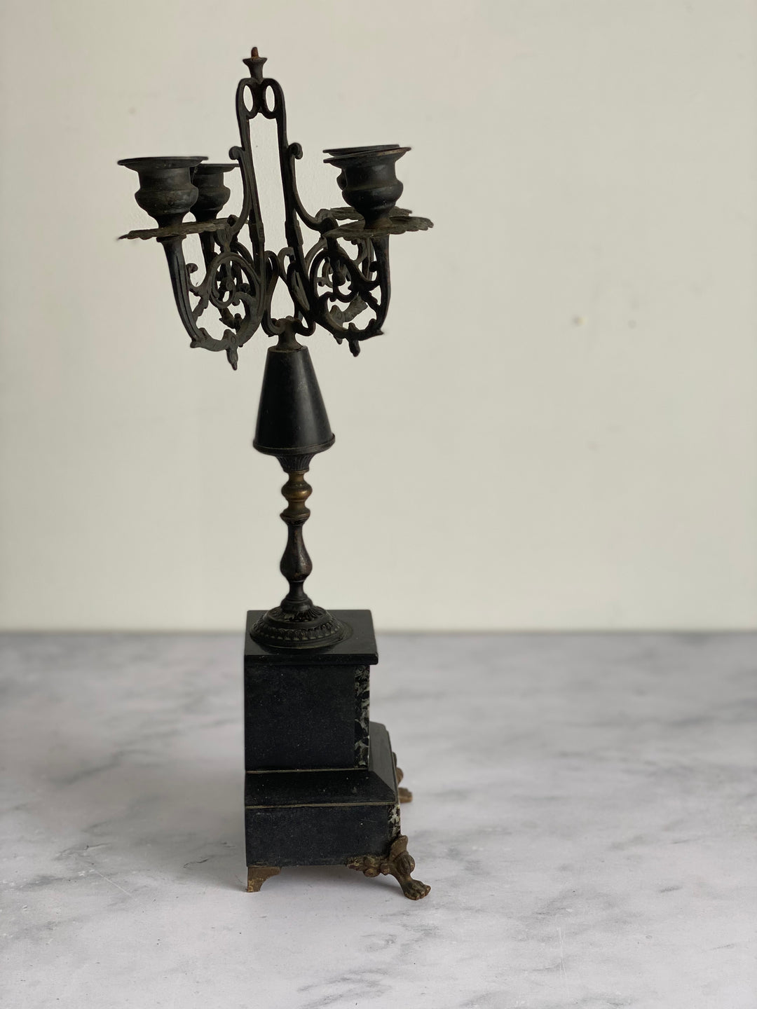 antique French marble and cast iron Napoleon III fireplace candelabra