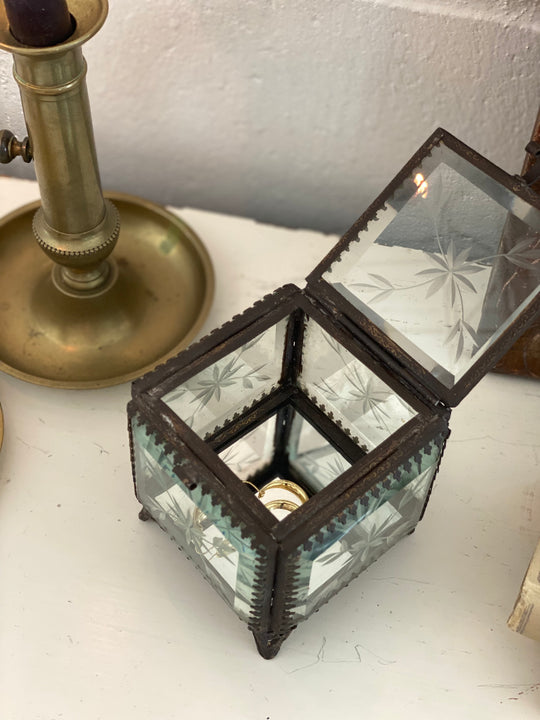 antique ormolu and etched beveled glass bijoux casket