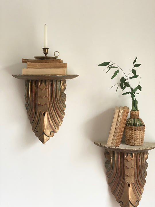 pair of vintage Italian gilt wood corbels