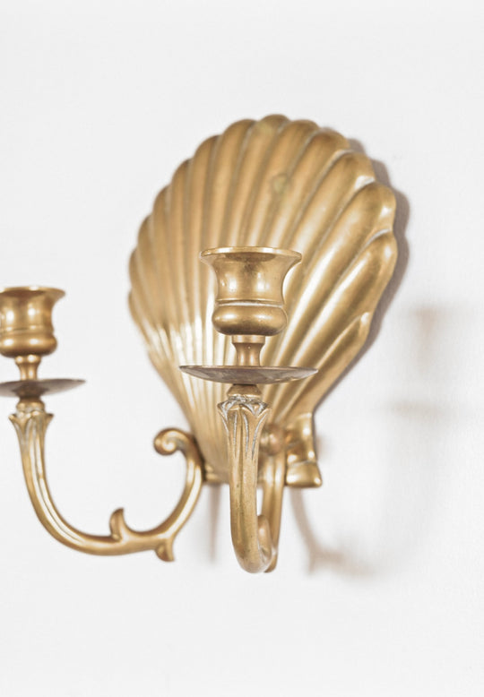 vintage french solid brass seashell candle sconce