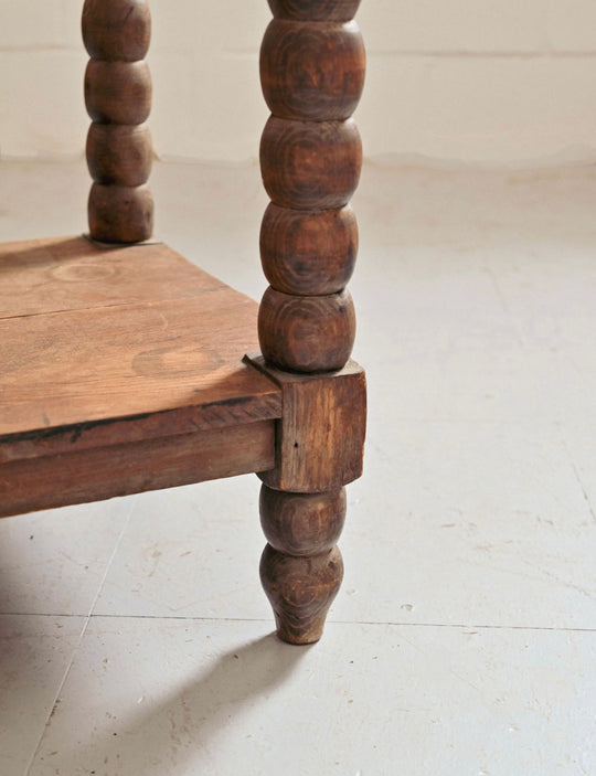 antique French side table with hand turned solomonic legs