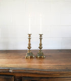 pair of vintage french cast metal candlesticks