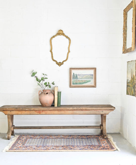 vintage french handcrafted pine farmhouse bench