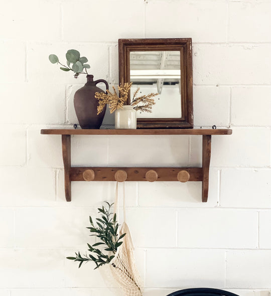 vintage French hallway coat rack and shelf