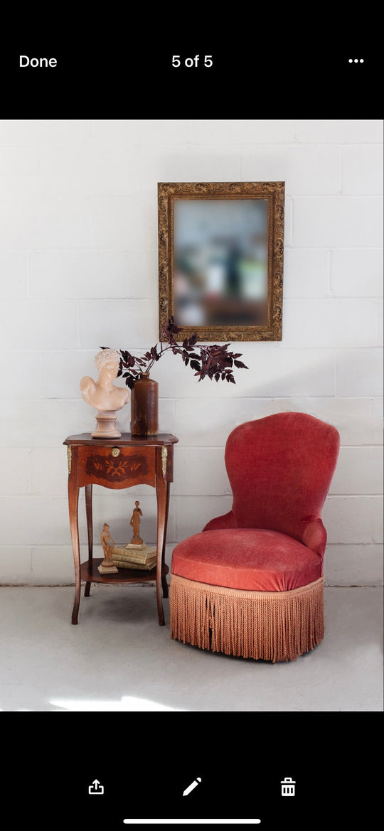 vintage french petite pink velvet slipper chair