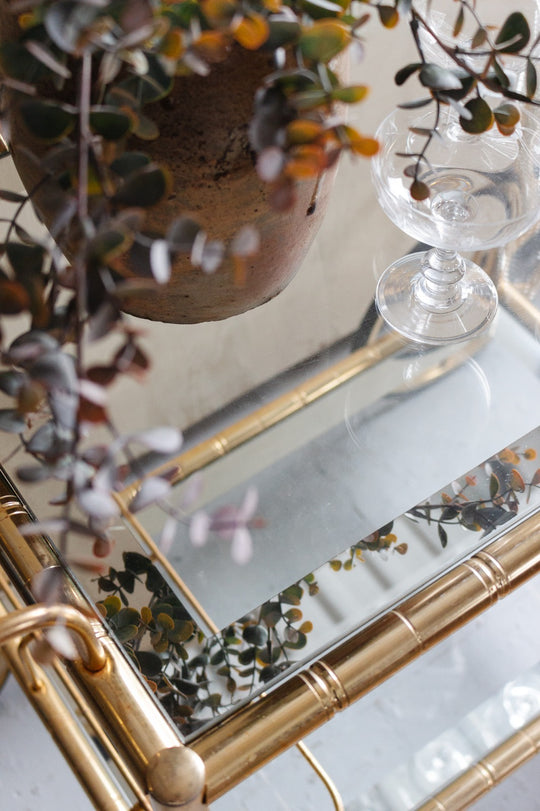 midcentury french faux bamboo brass bar cart