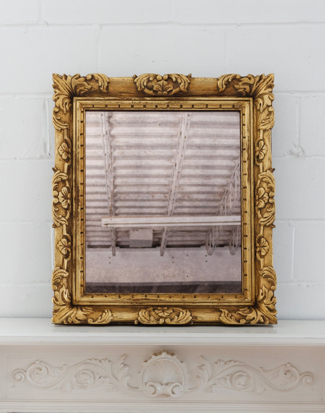 vintage french gilt wood mirror with pink glass