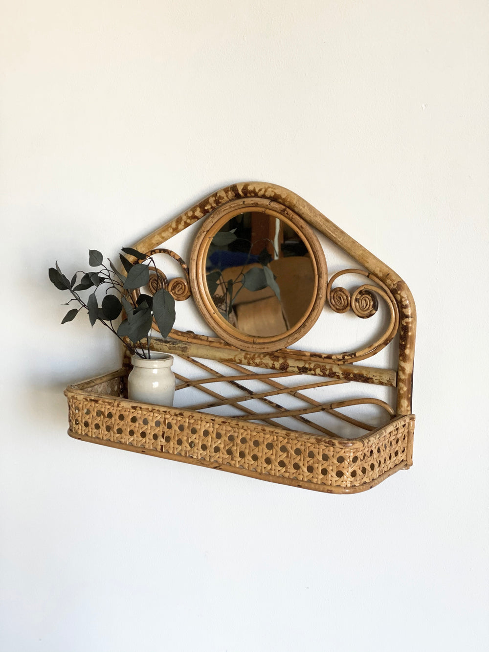 vintage bamboo shelf with mirror