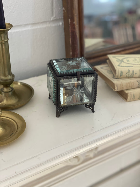 antique ormolu and etched beveled glass bijoux casket