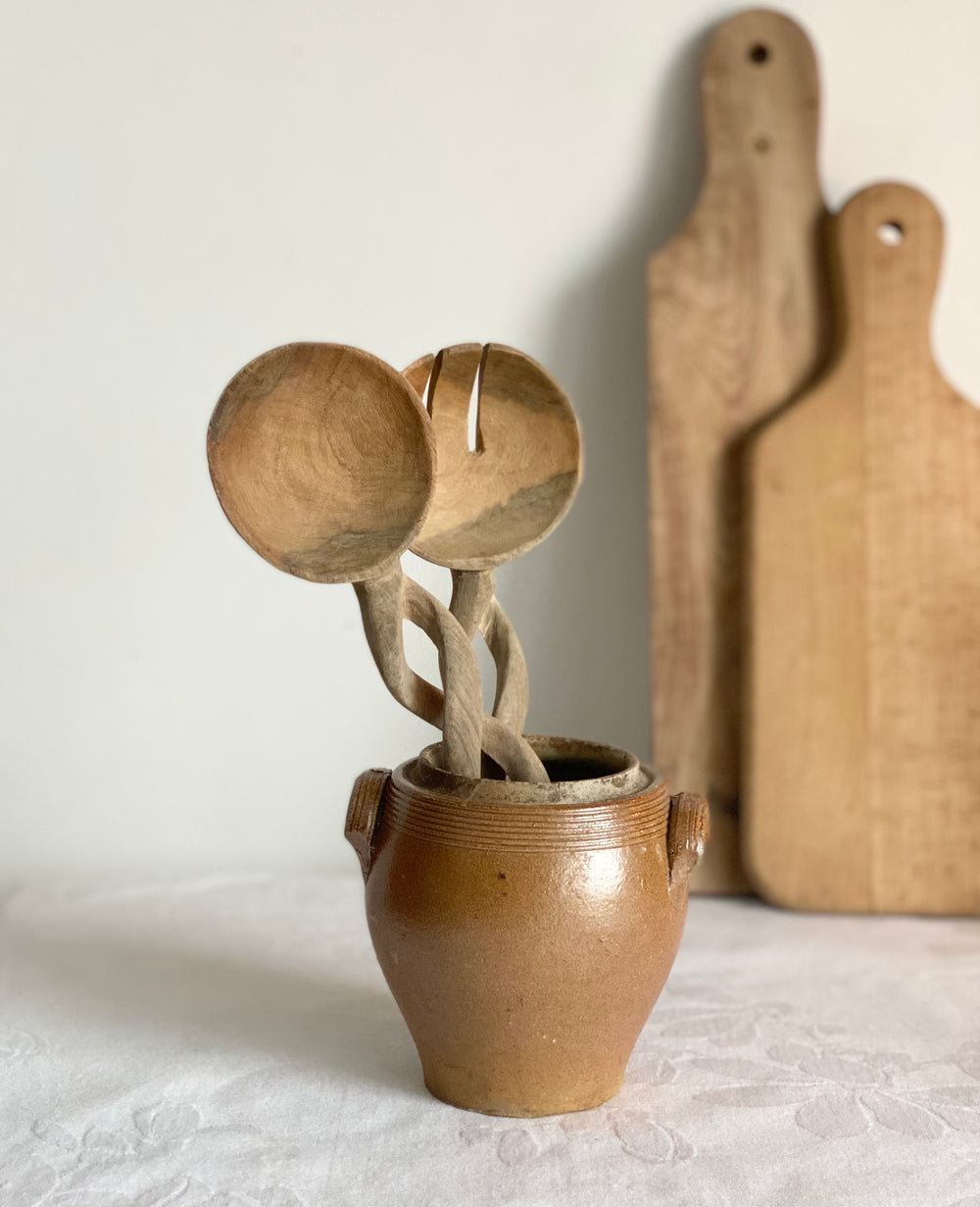 vintage French hand carved wood serving set