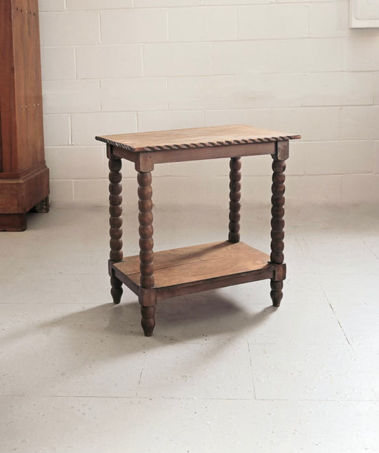 antique French side table with hand turned solomonic legs