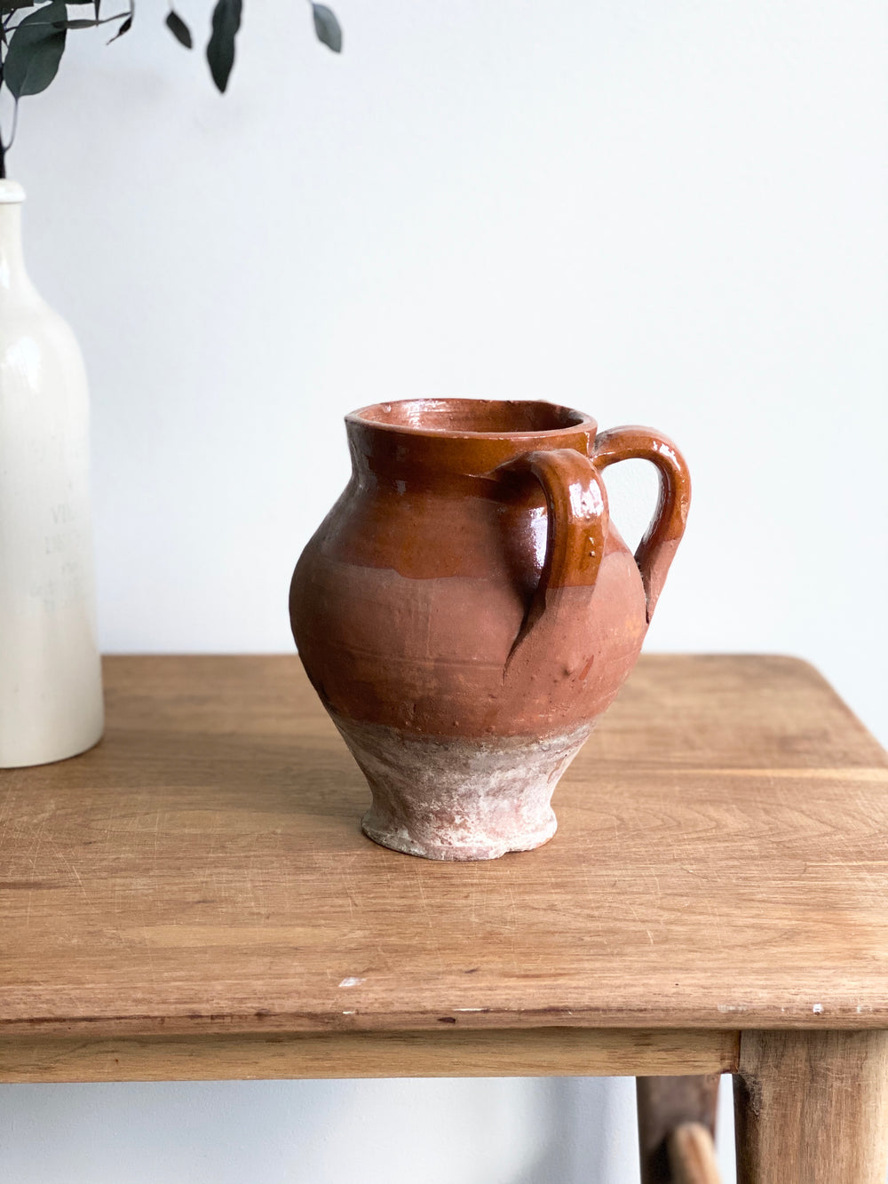 vintage terra cotta double handled pot