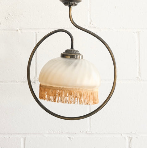 French art nouveau glass hanging lamp with fringe