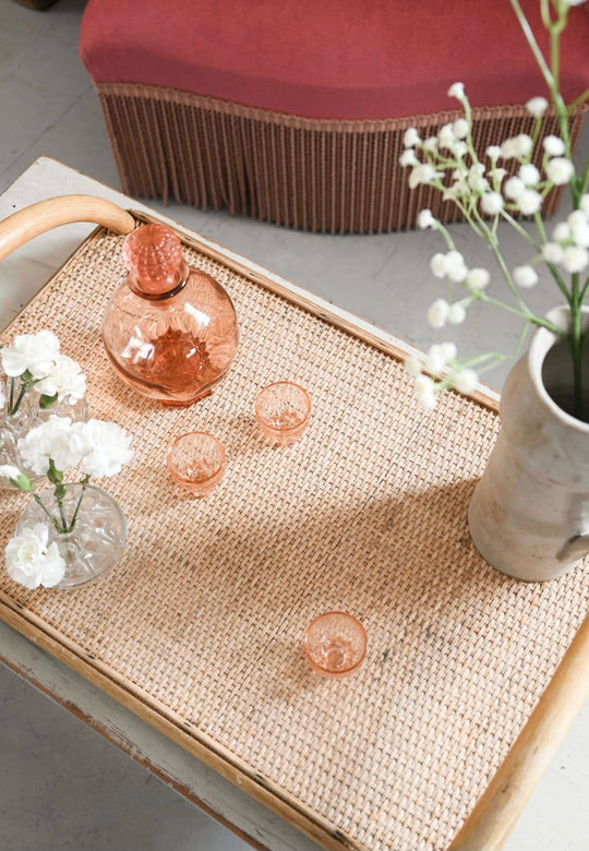 vintage French rattan serving tray