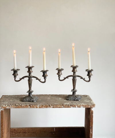 pair of vintage silver plated candelabras