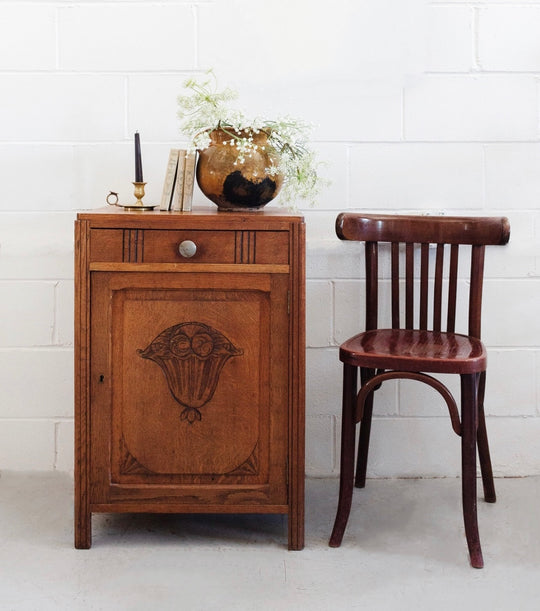 vintage French carved oak art deco confiture cabinet