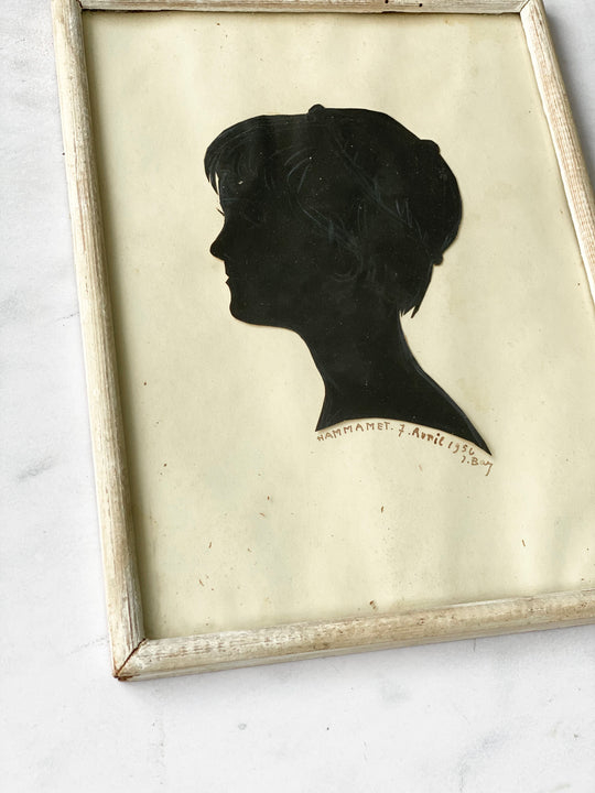 vintage French cut paper silhouette, set of two