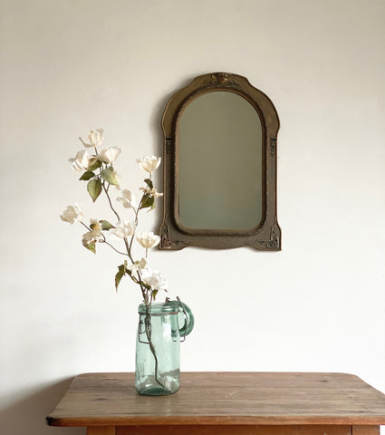 antique wood & plaster arched mirror