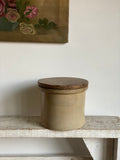 vintage stoneware crock with wood lid