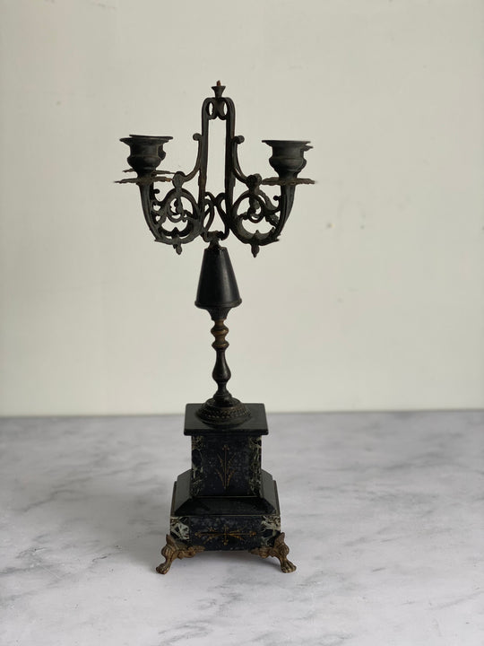 antique French marble and cast iron Napoleon III fireplace candelabra