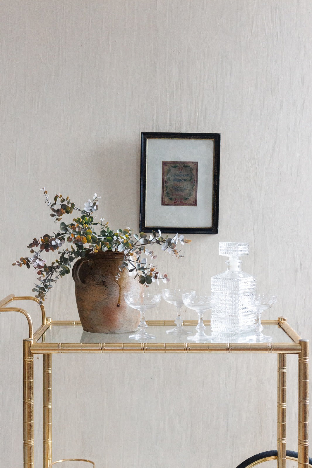 midcentury french faux bamboo brass bar cart