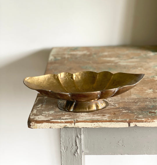 vintage hammered brass pedestal bowl