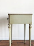 vintage French provincial table with wood inlay