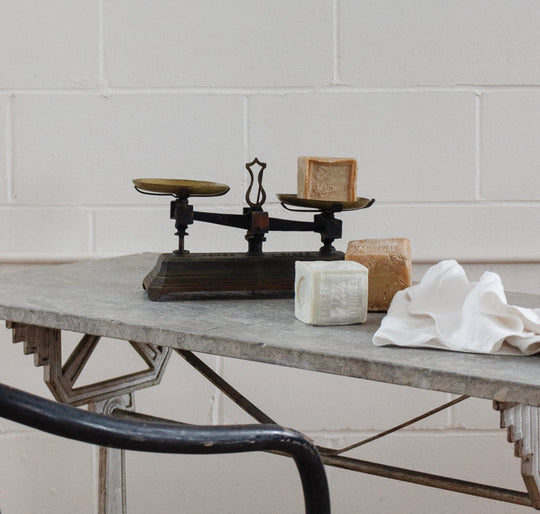 turn of the century French cast iron and brass shop scale