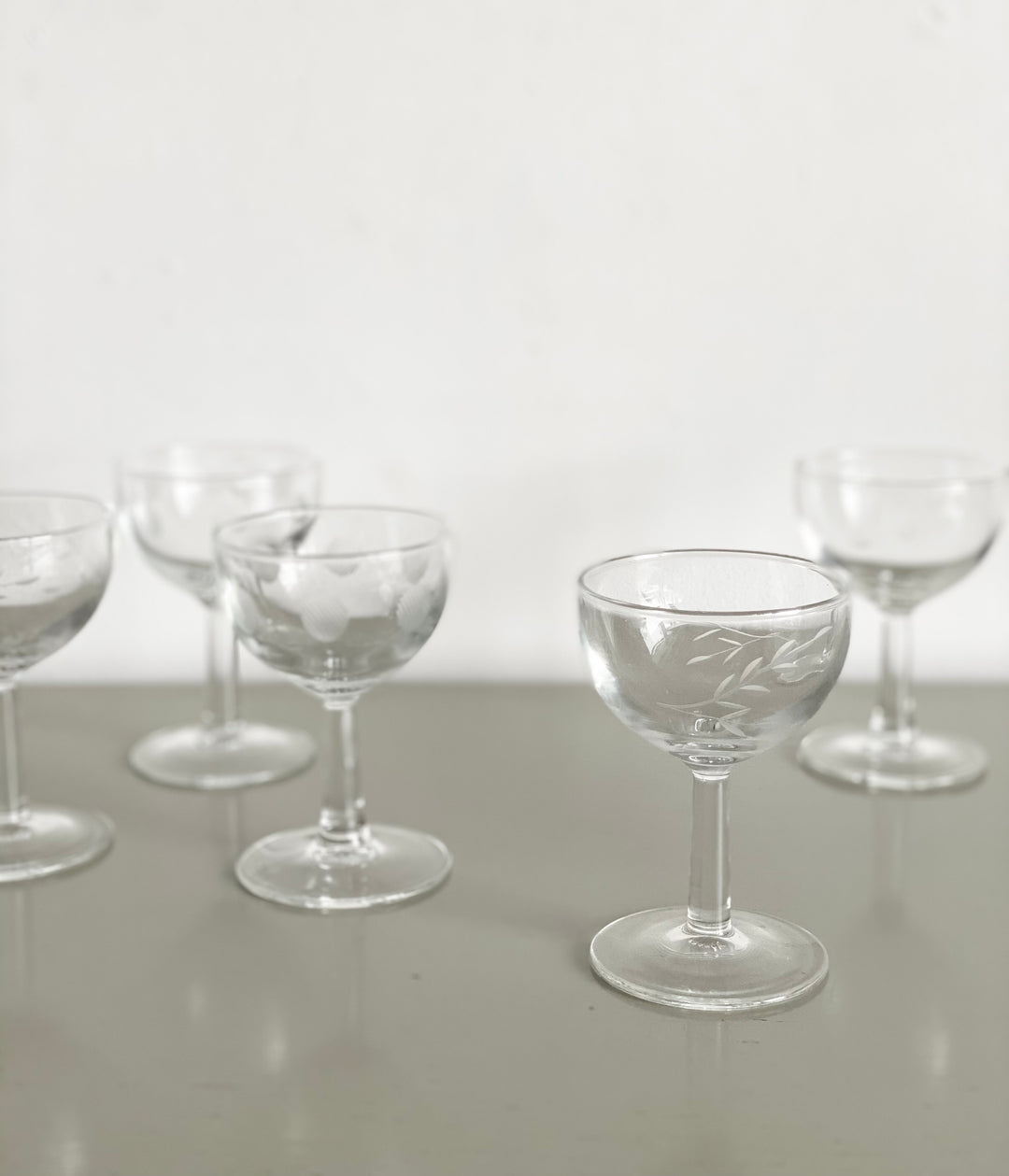 electic set of 5 vintage French digestif glasses