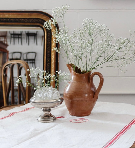 vintage french wide stoneware pitcher