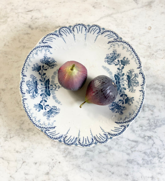 antique french transferware pedestal cake plate