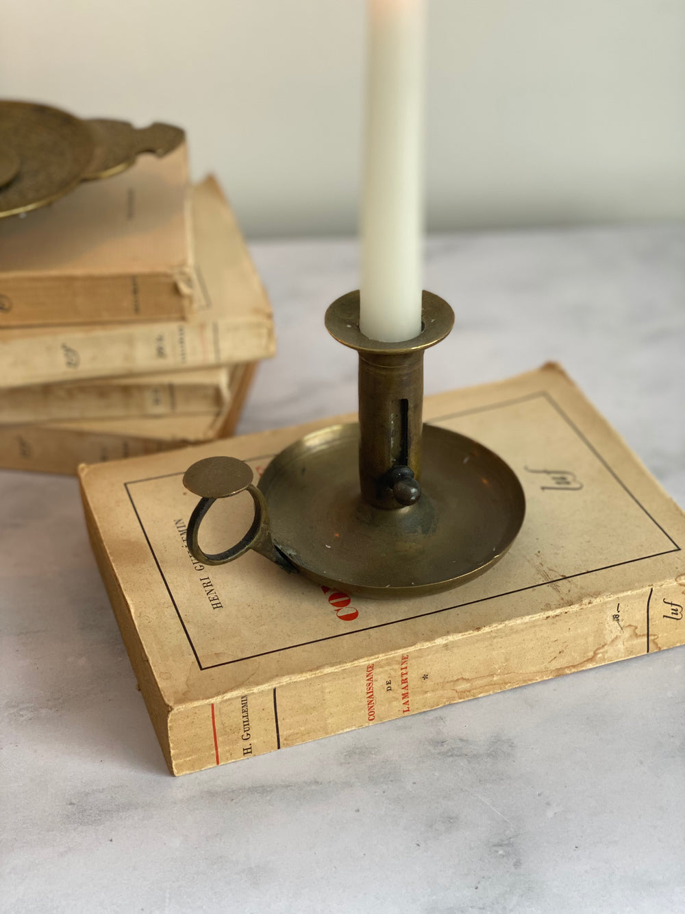 antique French brass push up chamberstick