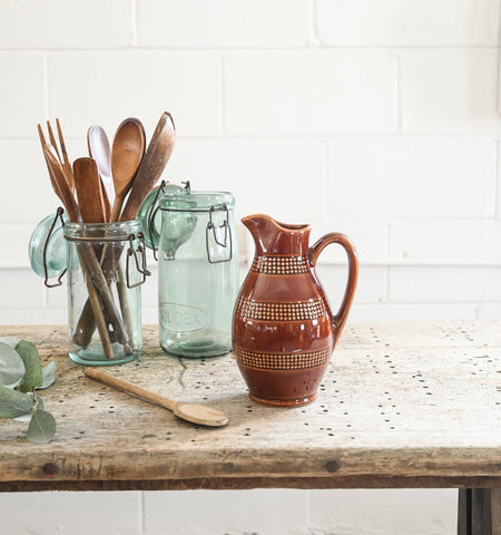 vintage french stoneware pitcher, brown