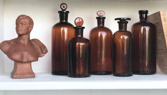 vintage amber apothecary bottles