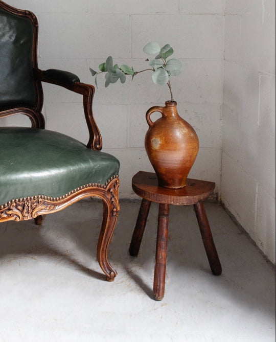 mid century French brutalist tripod stool