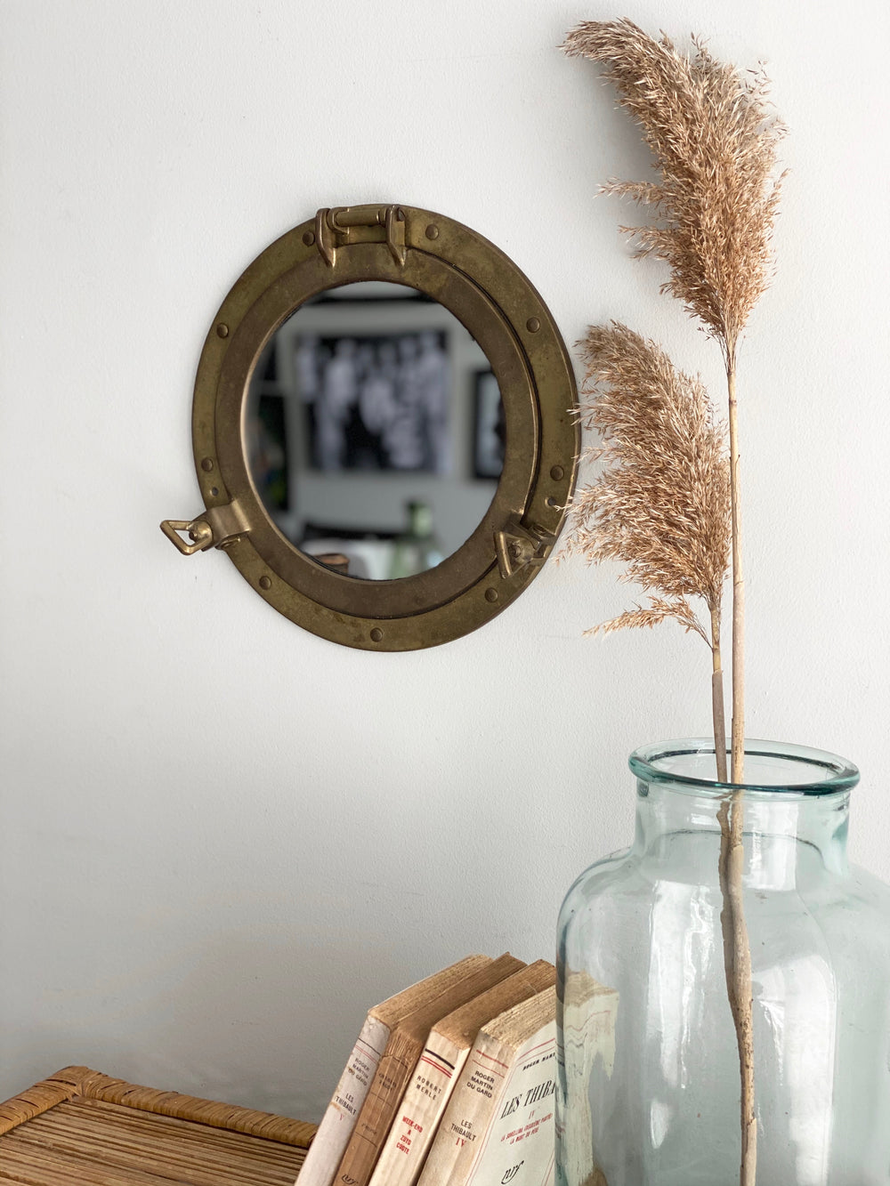 vintage brass porthole mirror