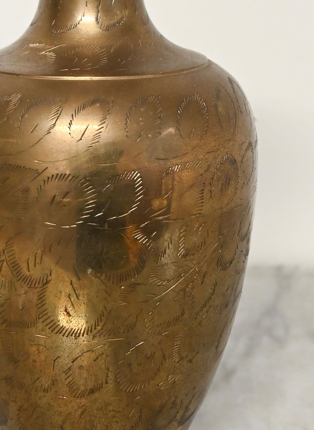 vintage etched brass vase