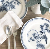 antique french blue transferware dinner plates, eclectic set of 5
