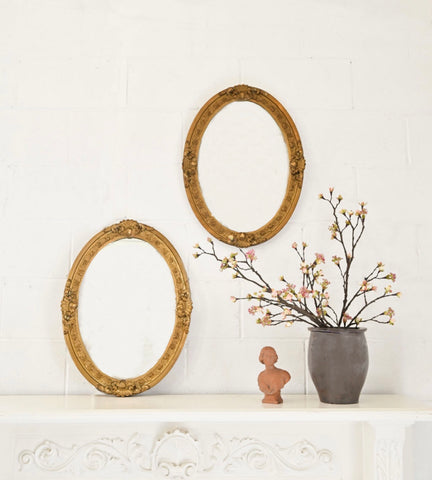 antique gilt wood and plaster ornate oval mirror