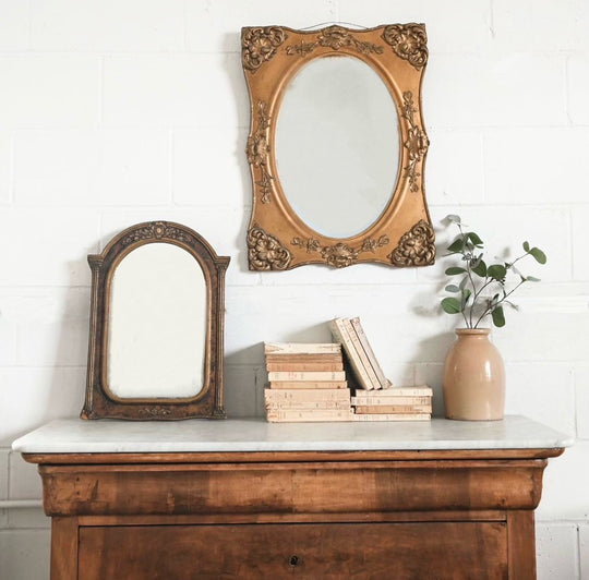 vintage French wood and plaster gilt ornate mirror